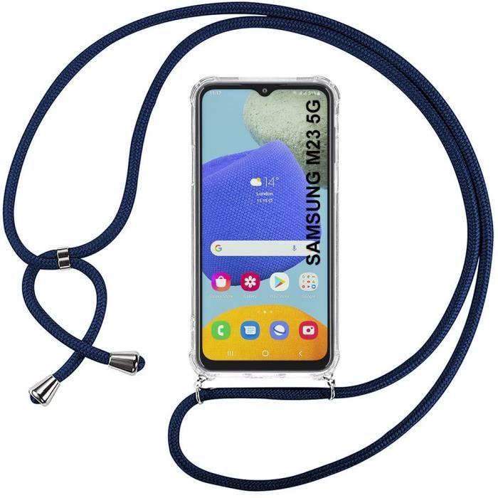 Coque Cordon pour Samsung Galaxy M23 5G Silicone Antichoc Transparent + Cordon Bleu Marine