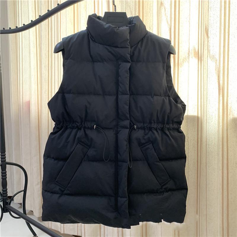 Winter Autumn Women's Stand Collar Solid Color Sleeveless Warm Vest Jacket Ladies Loose Chic White Duck Down Coat