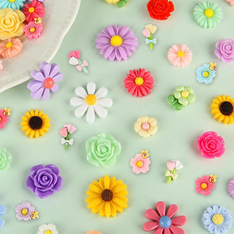 WTEMPO Mini Harzblumen Nailart Dekorationen Niedliche Winzige Flatback Harzblumen Schleimanhänger für DIY Bastelarbeiten Mikro-Landschaft Deko Kleine Accessoires