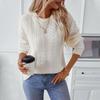 Autumn Winter Vintage Loose Long Sleeve Top Solid Color Cardigan Knitwear O-Neck Sweater
