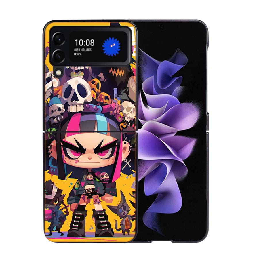Graffiti Art Colorful Princess Girl Phone Case For Samsung Z Flip 7 6 5G Galaxy Z Flip4 Z Flip5 Z Flip3 Coque Black Hard PC Shel