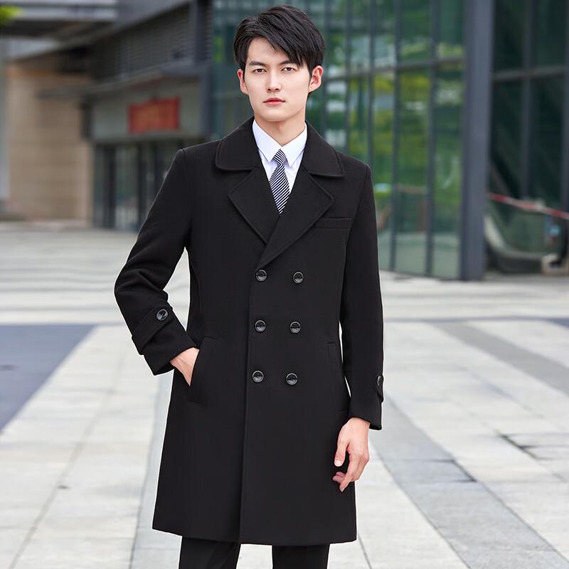 Toluoman Herren Mittellanger Gefütterter Wollmischungs Business-Mantel