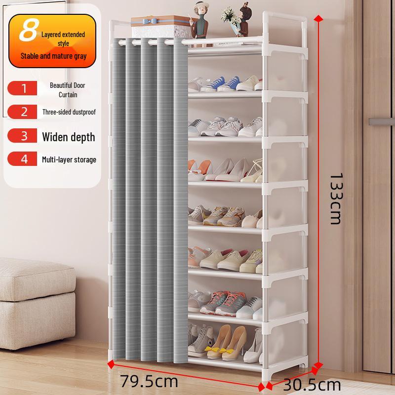 Dustproof Multi-layer Shoe Rack with Door Curtain for Entryways
