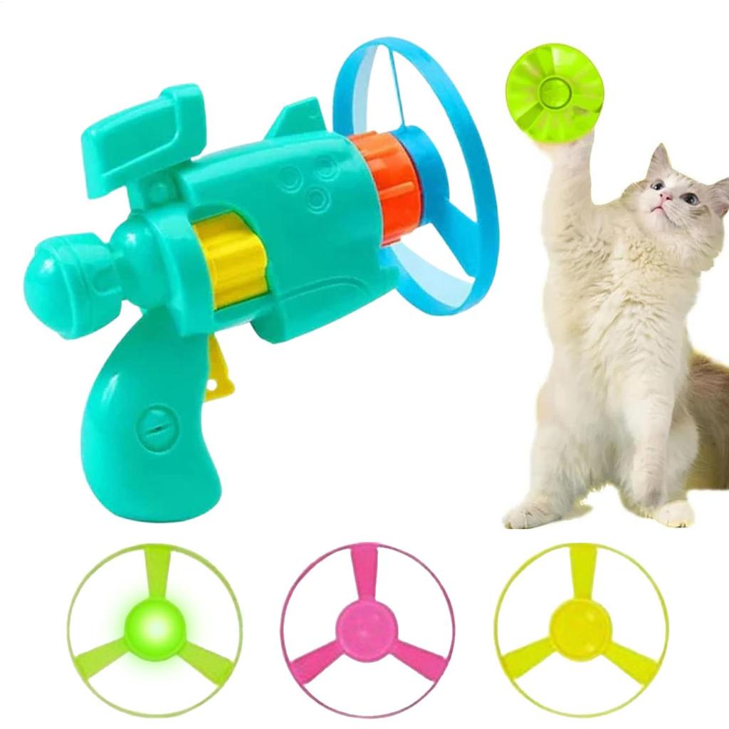 Cats Interactive Flying Saucer Gun Luminous Flying Disc Bamboo Dragonfly Discs Pet Training Exercise Toys for Pet Cats & Dogs