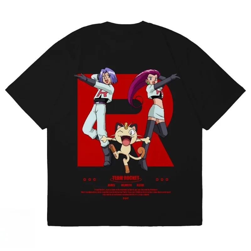 

Pokémon Anime Rocket Team Cartoon Printed TShirt 2026 Summer Mens and Womens Plus Size Trend Loose Casual Short Sleeve S