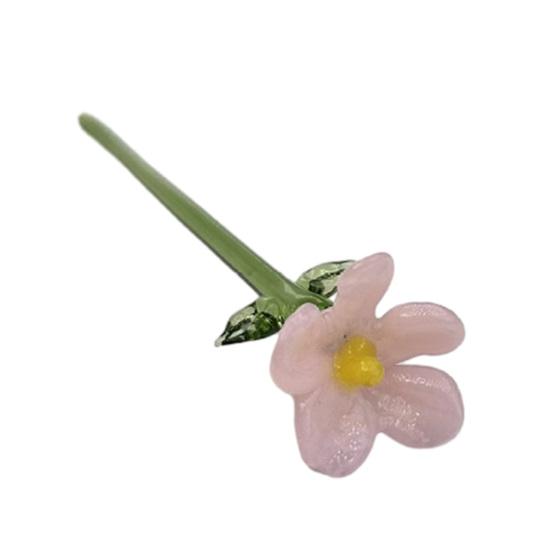 Handmade Glass Flower Decoration with Stem Hand-Blown Mini Floral Plants Figurine Home Living Room Office Table Flower Vase Ornament