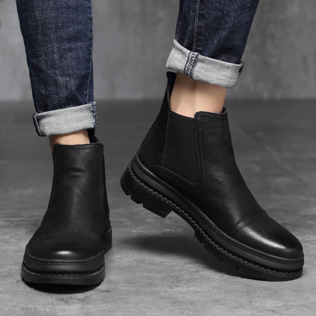 Herbst Winter Herren Chelsea Boots Leder Freizeitschuhe Männlich Britischer Stil Schlupfschuh Bequemer Knöchel Kurzer Stiefel Für Männer Motorrad