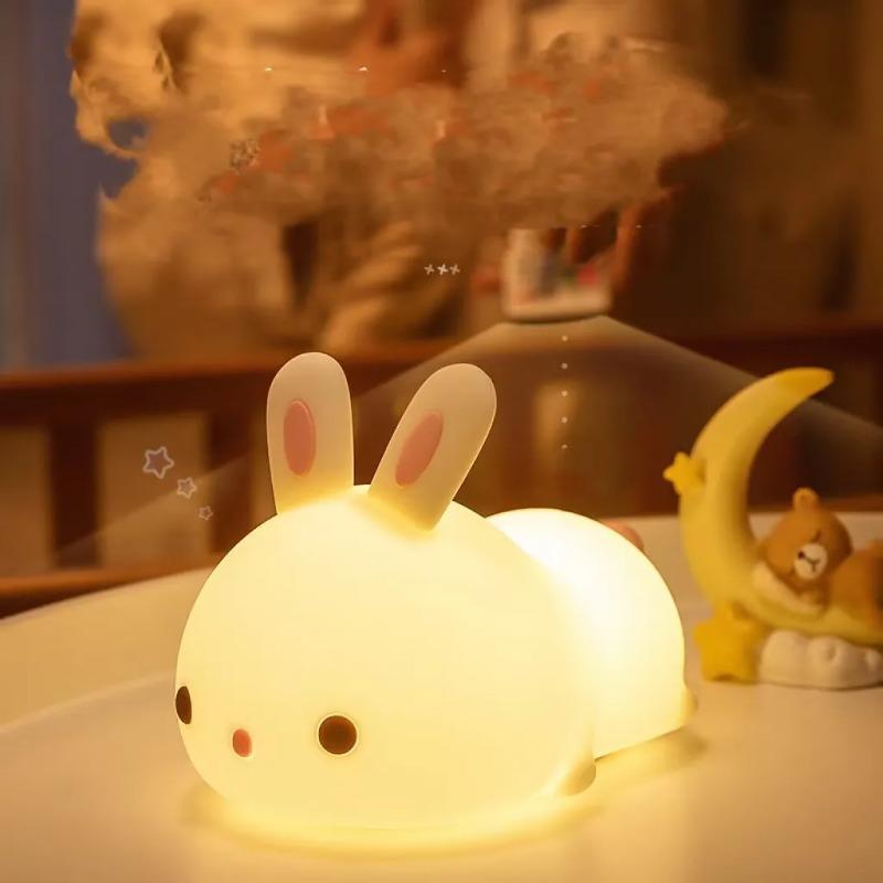 LED Rabbit Silicone Night Light Rechargeable Soft Light Kids Birthday Gift  Sleep Companionship Night Light Bedroom Decoration