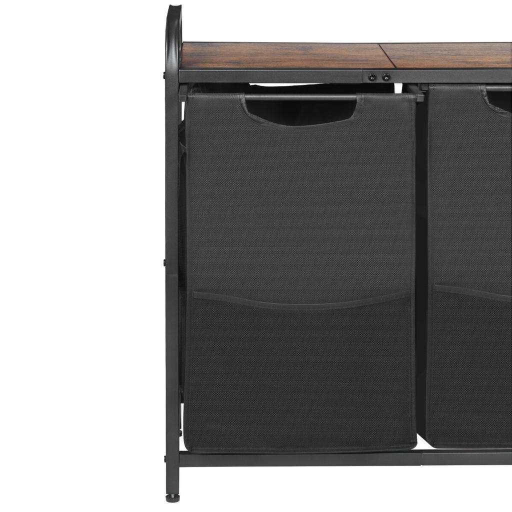 2 Section Laundry Sorter with Pull-Out Bags Metal Frame & Wooden Tabletop
