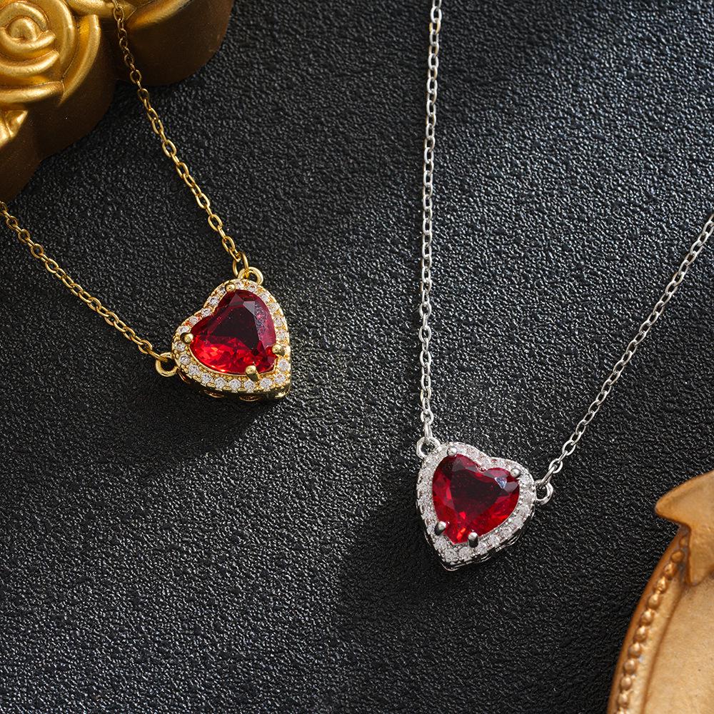 Titanium Steel Sword & Red Heart Necklace Set with Micro-Set Cubic Zirconia Arrow and Layered Clavicle Chain.