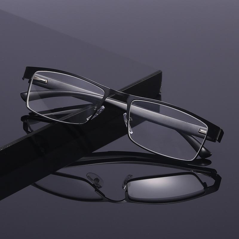 Classic Men'S Reading Glasses Metal Frame Spring Hinge 145 ° Opening And Closing Blue Light Blocking Business Glasses