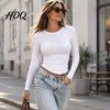 Slimming Silhouette Inner Wear Women Basic T-Shirt Long Sleeve Round Neck Bottoming Shirt Slim Fit Crew Shirt Stretchy Pullover Tops for Spring