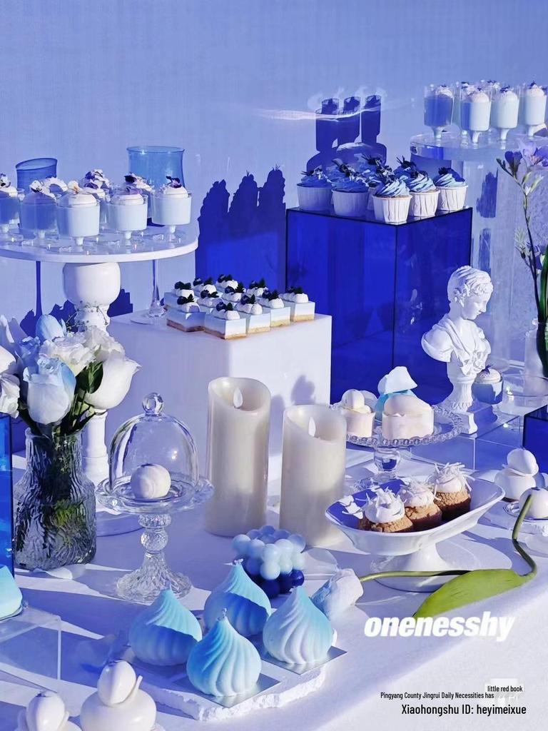 Blue Acrylic Dessert Table Display Stand for Tea Break & Birthday Ornaments