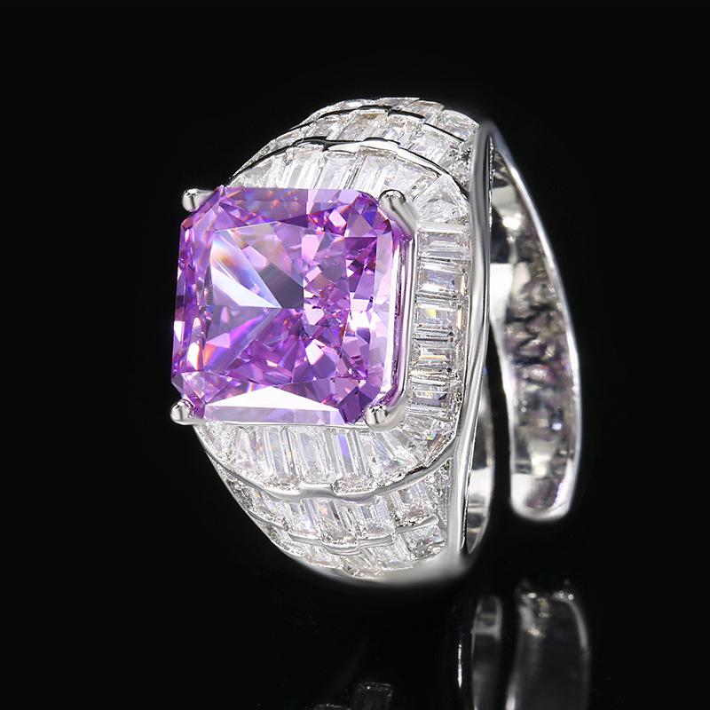 Jewelry Copper Bottom Gold-Plated High Carbon Diamond Ice Flower Square Diamond Copper Inlaid Princess Square Light Luxury Ring Women 10 * 10