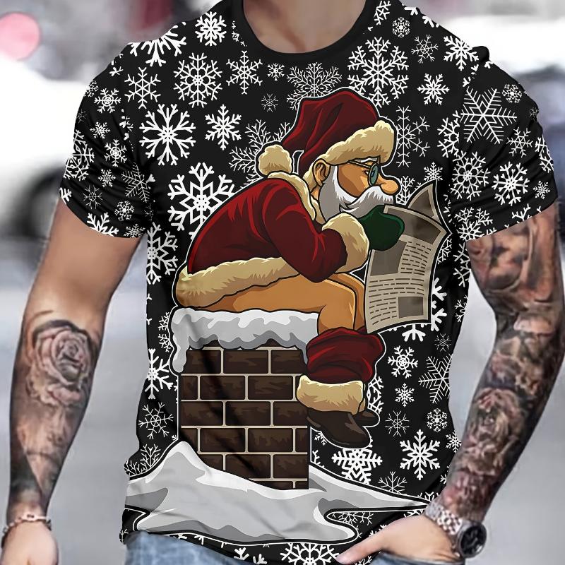 1 Stück Polyester Strick Festliches Herren 3D Weihnachts-Print T-Shirt, Feiertags Neuheit Top
