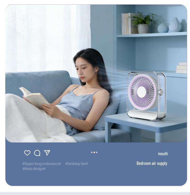USB Rechargeable Circulating Fan with Light for Home, Office, Dorm, and Outdoor Camping