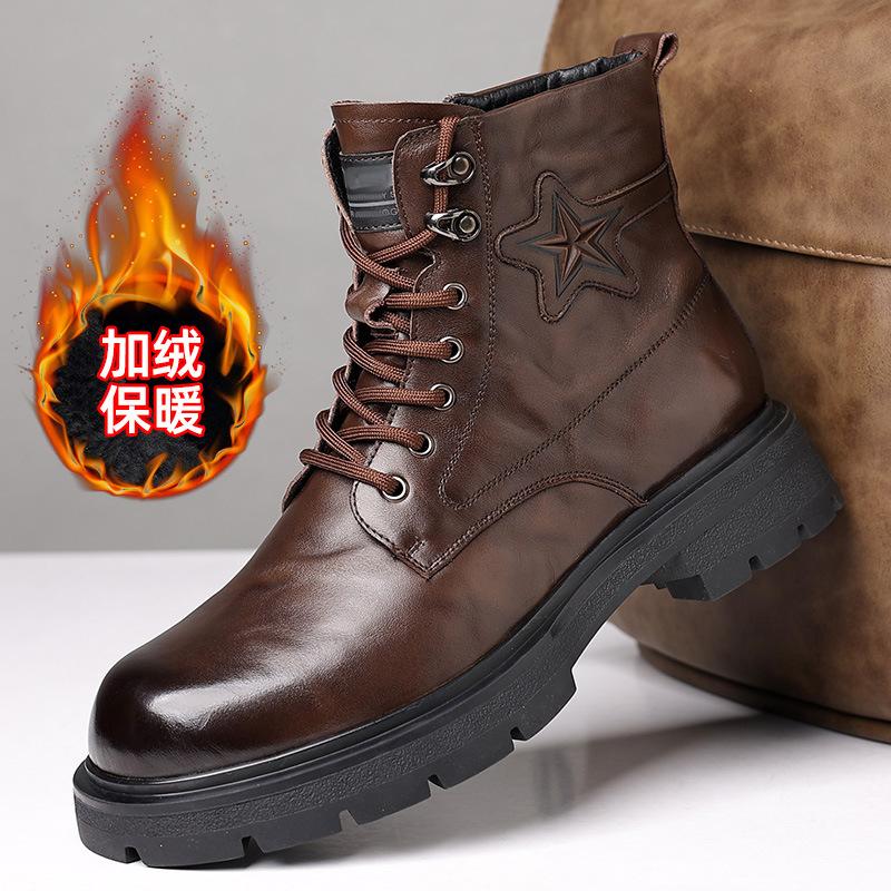 Winter Leder Herren Martin Stiefel Herren Braun Werkzeugstil Samt Warm Lässig Herren Stiefel High-Top Herren Schuhe Trend