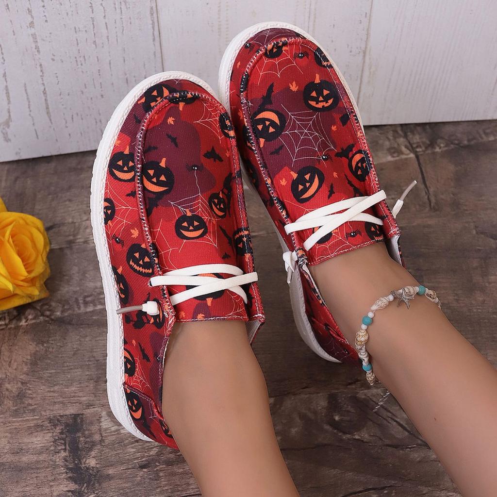 Large Size Women's  Halloween Pumpkin Printing Sneakers Fashion Women Shoes Breathable Flat Canvas Casual Shoes Zapatillas Mujer