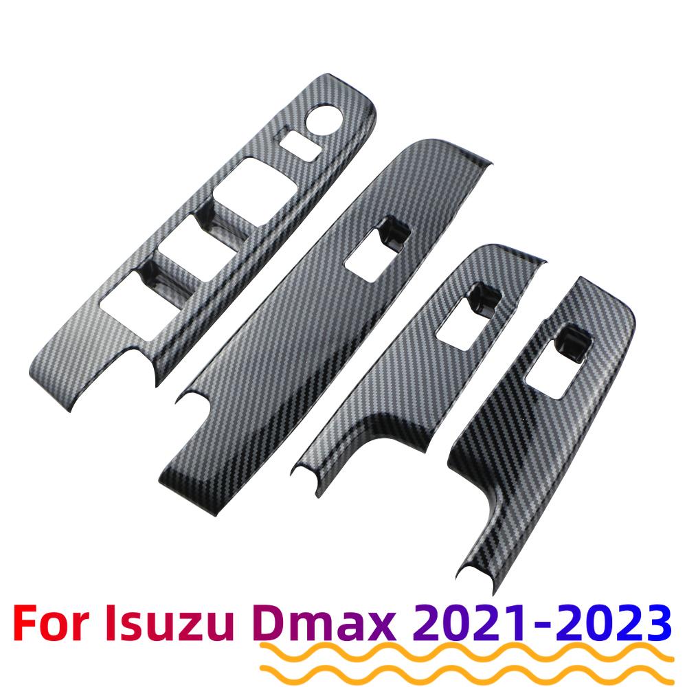 Car Window Switch Panel Cover For Isuzu D-MAX DMAX 2021 2022 2023+ LHD Carbon Fiber Sticker Modification Accessories