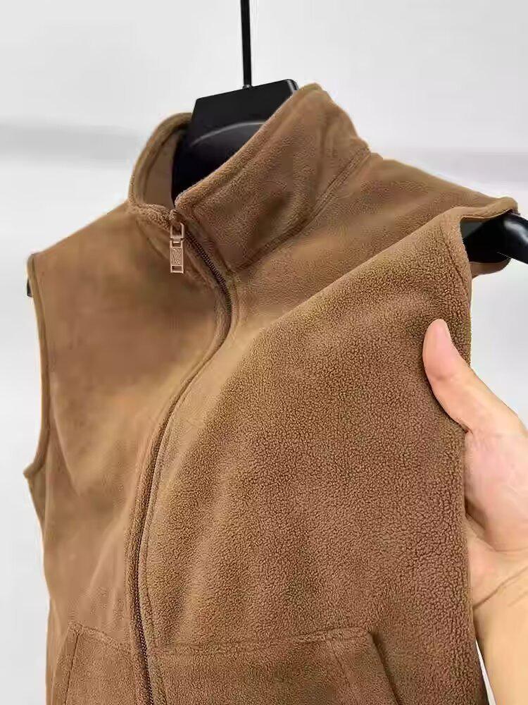 Мужской зимний флисовый жилет, осенне-зимний подростковый кардиган-жилет с плюшем XL коричневый