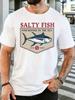 Unisexs Soft Cotton T Shirt Salty Fish Tuna Sea Badge Graphic O Neck Short Sleeve Loose Summer Casual Top For Ocean Fishing Unisex