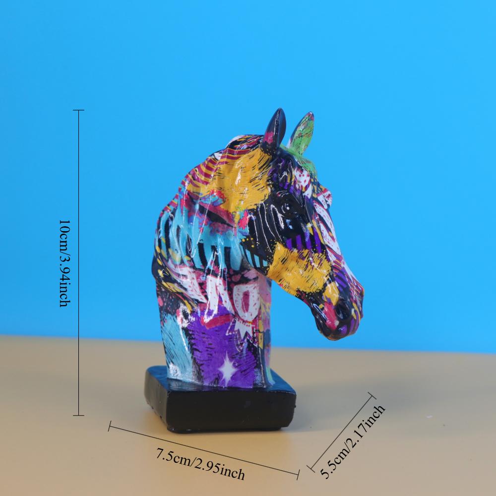 Colorful Graffiti Horse Head Figurine Modern Graffiti Art Animal Statues Home Office Living Room Desktop Wine Cabinet Decoration