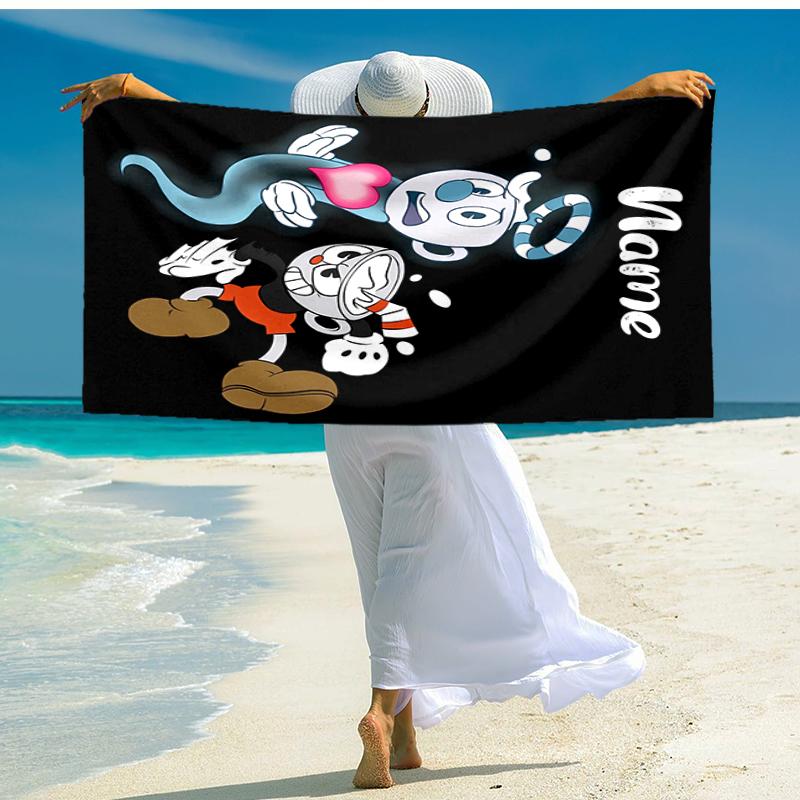 Personalized customized proof beach towel with Cuphead pattern - soft, absorbent, quick-drying, perfect swimming, camping&bathing