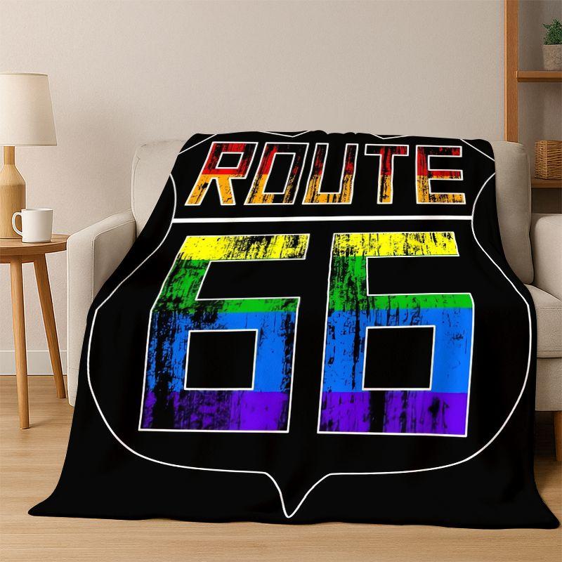 Retro Route66 Amerika Mutter der Straßen Schild Flanelldecke Weiche Warme Überwurfdecke für Schlafzimmer Wohnzimmer Bett Reise Camping Picknick