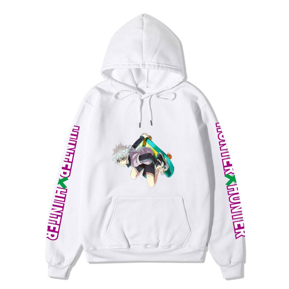 Japanese Manga Hunter X Hunter Street Style Killua with Skateboard Graphic Hoodies Casual Anime Print Hooded Sweatshirts Loose Streetwear Pullover
