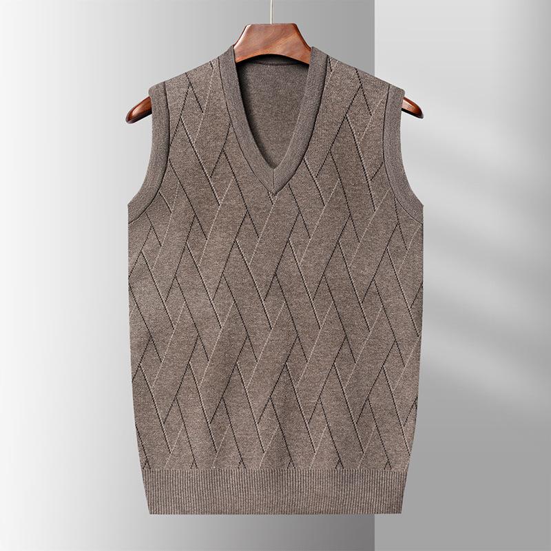 Autumn Men's Heart-collar Sleeveless Sweater Vest Middle-aged and Elderly Thick Jacquard Sweater Men's Knitted Vest