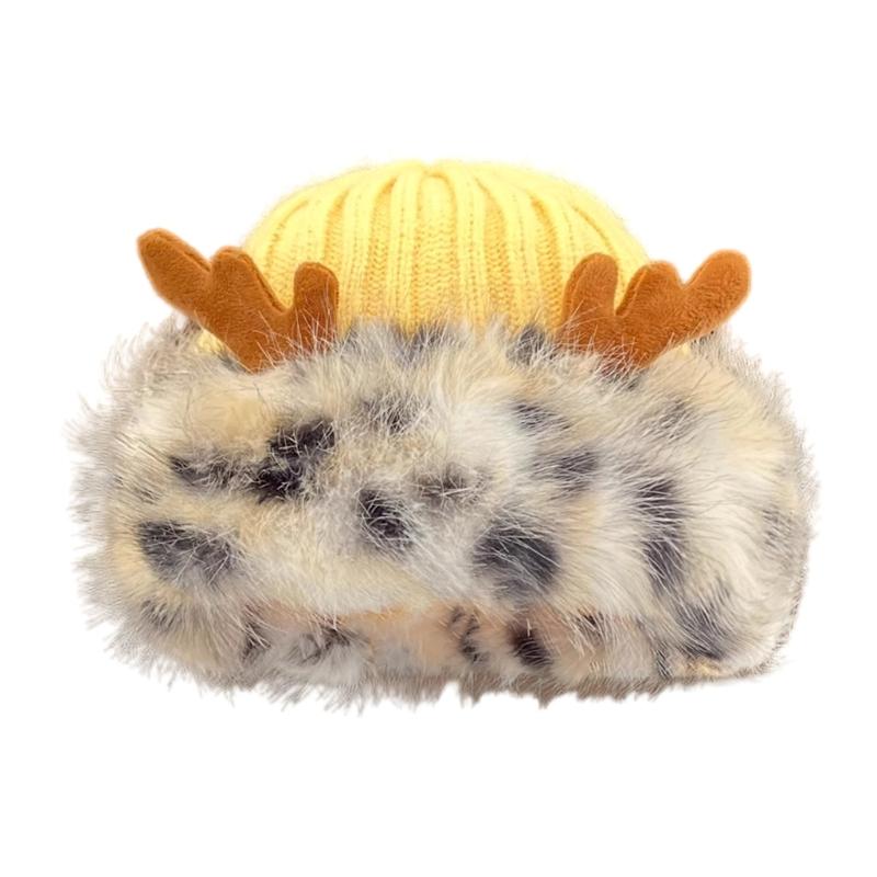 Knitted Deer Horn Hat for Adult Teens Lovely Plush Patchwork Hat Windproof Skull Hat Skiing Hiking Hat for Outdoor Activity жёлтый
