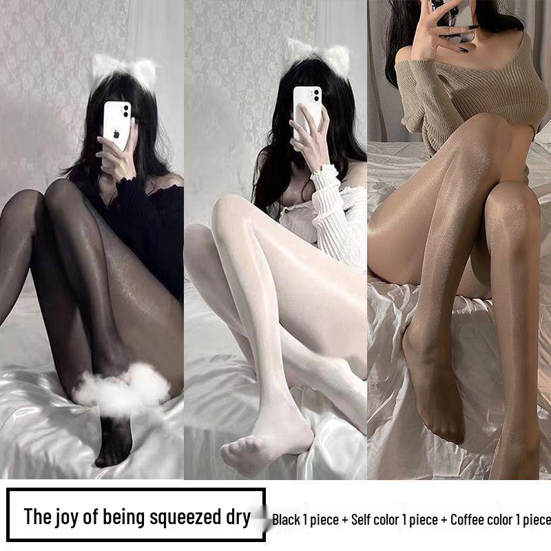 Perleťové dámské punčochy - Lesklé černé a bílé hedvábné, Ultratenké, Zeštíhlující, Šedé punčochové kalhoty pro vylepšení pokožky na léto.