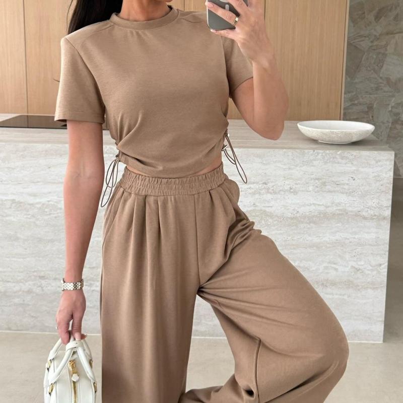 

Необходимый модный и простой женский костюм с короткой блузкой для улицы, большое количество новой летней одежды в наличии 8028 M хаки