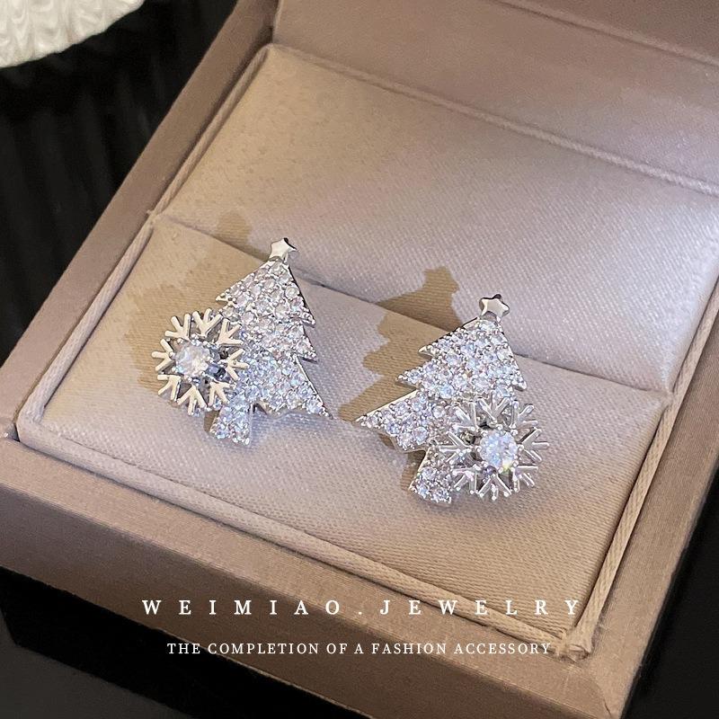 Zircon Christmas Tree Pendant Earrings - Versatile Fashion Studs, Celebrity Style Holiday Jewelry