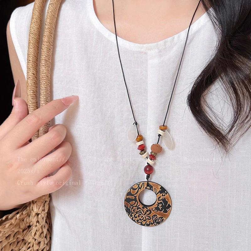 Bohemian Ceramic Necklace: Vintage Ethnic Long Sweater Chain & Zen Choker