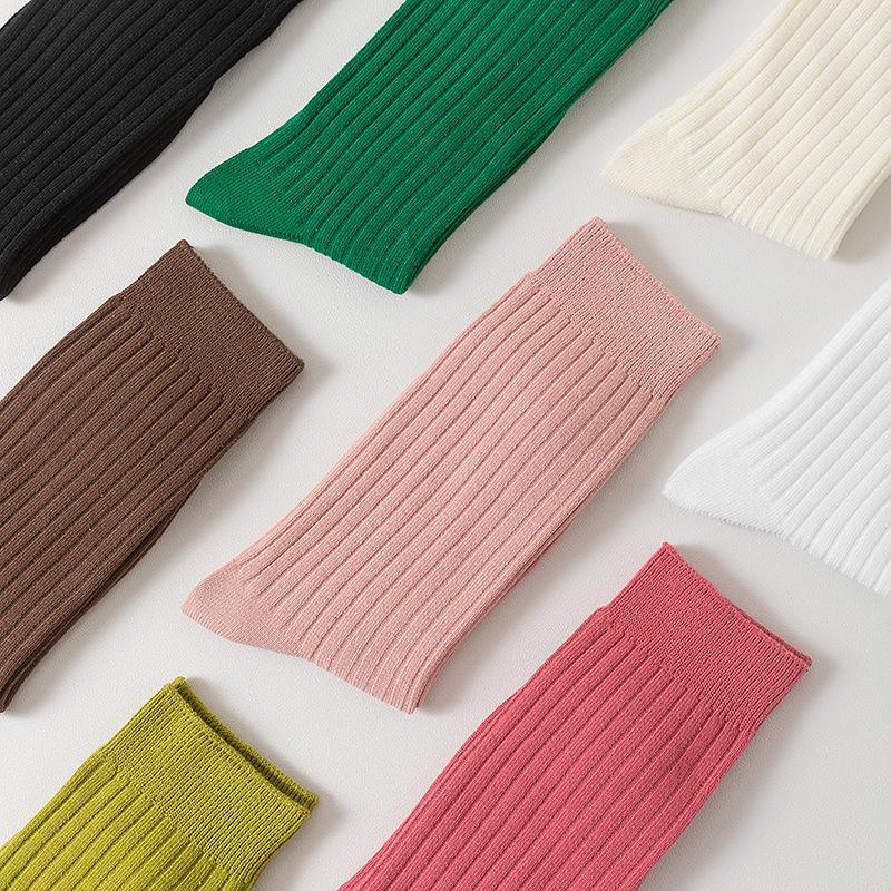 Autumn/Winter Women's Long Tube Striped Cotton Socks - Breathable, Sweat-Absorbent, Boneless Pile Design.