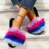 Stylish and comfortable light mouth spot niche design color matching flat heel flat bottom fluffy open-toed women's cotton slippers