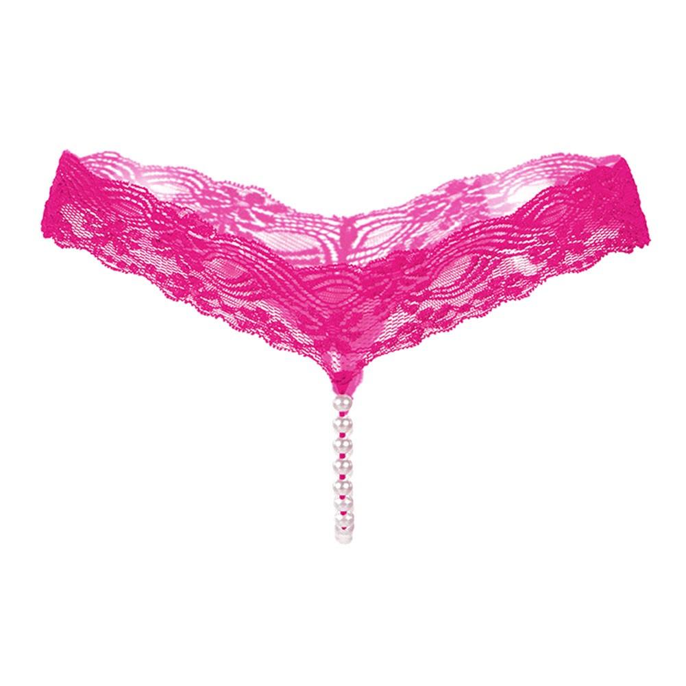 Women G String Faux Pearls Lace See Through Transparent