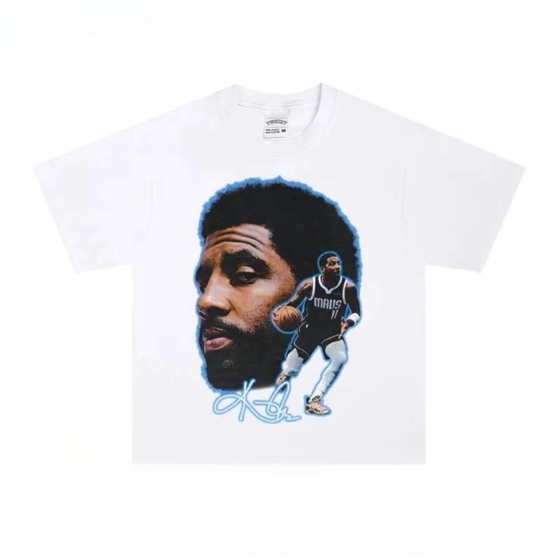 Stylish Black Cotton T-Shirt Featuring Kyrie Irving Dallas Mavericks Era Portrait and Game Pose Graphic Print Women And Men T-shirts