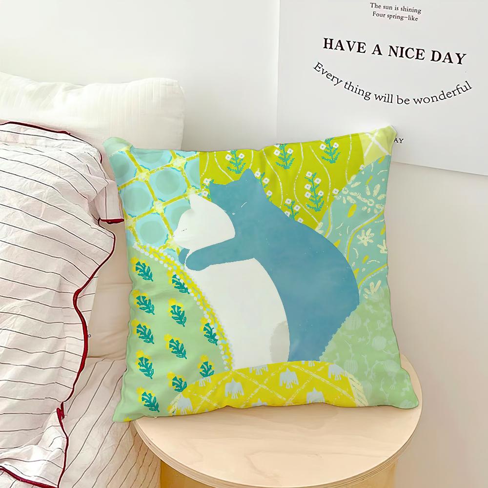 Color Fashion Cat Cute Cartoon Dopamine Comfortable Soft Pillow Case for Sofa Living Room Home Office Decor Protective Covers