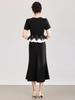 High-Quality Socialite Style Rhinestone-Inlaid Faux Two-Piece Slim-Fit Dress for Spring/Summer
