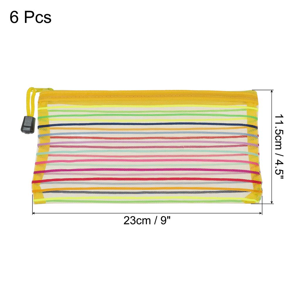 6Pcs A5/B6 Mesh Zipper Pouch Rainbow Color File Bags Colorful Nylon Mesh Document Bag Multipurpose Travel Bags File Organizer