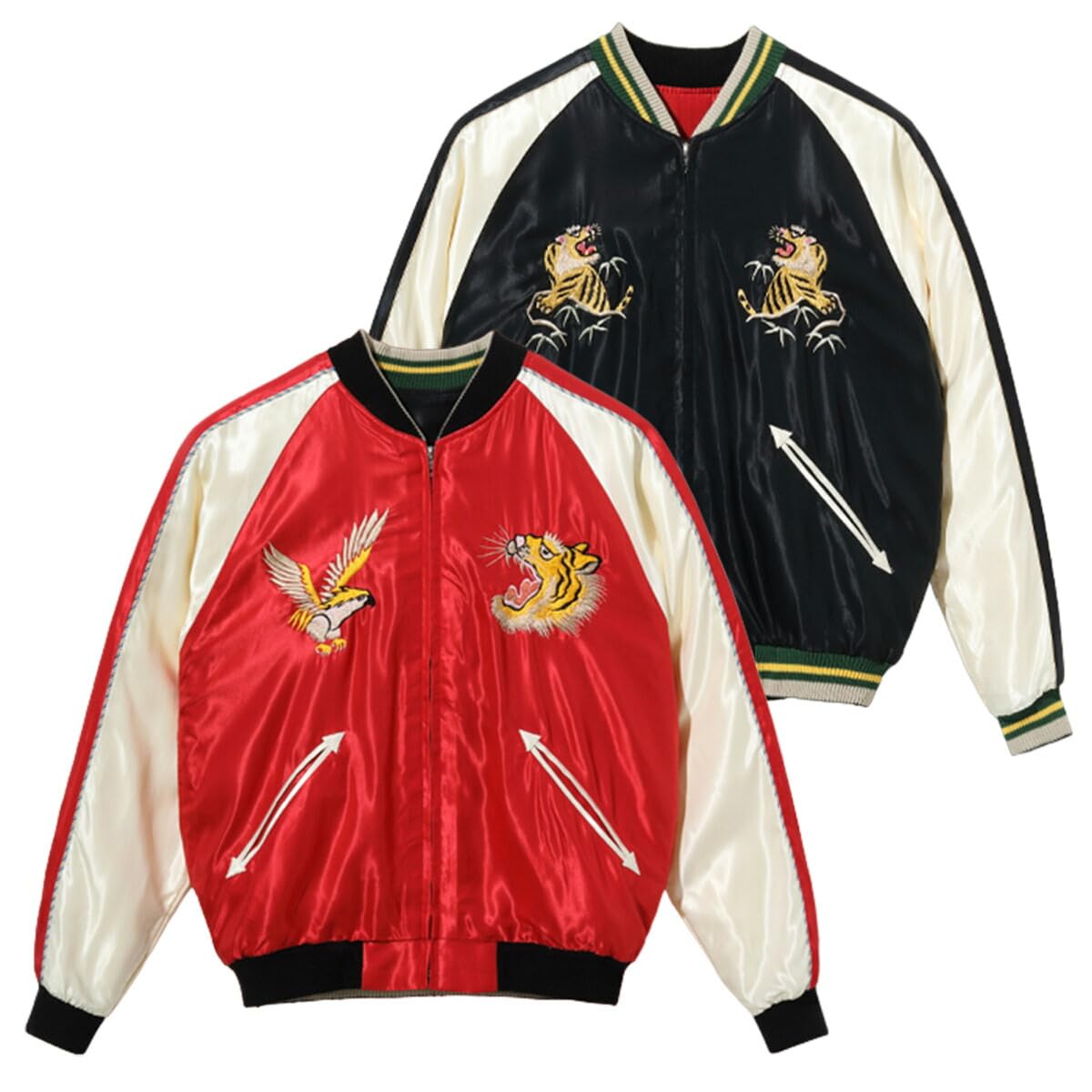 

Куртка-сувенір Taylor Toyo Sukajan Лот Стиль початку 1950-х Ацетатна куртка-сувенір 165 Червоний L №. TT15390-165 / «РИВУЧИЙ ТИГР» × «ОРЕЛ»