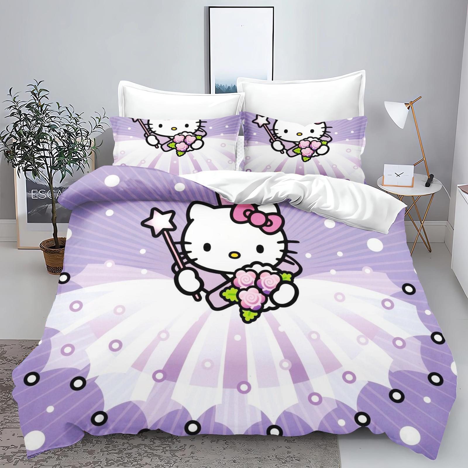 

Постельное белье Hello Kitty Детский комплект постельного белья для дома Двуспальный 3-предметный комплект 1 пододеяльник Роскошный 100% полиэстер Современный с принтом 135x200cm