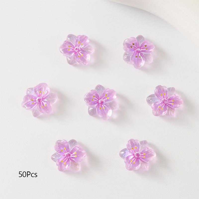 50Pcs 3D Flowers For Nails Charms Ice Translucent Gradient Blossom Manicure Art Flower Luminous Decoration For Nails Design