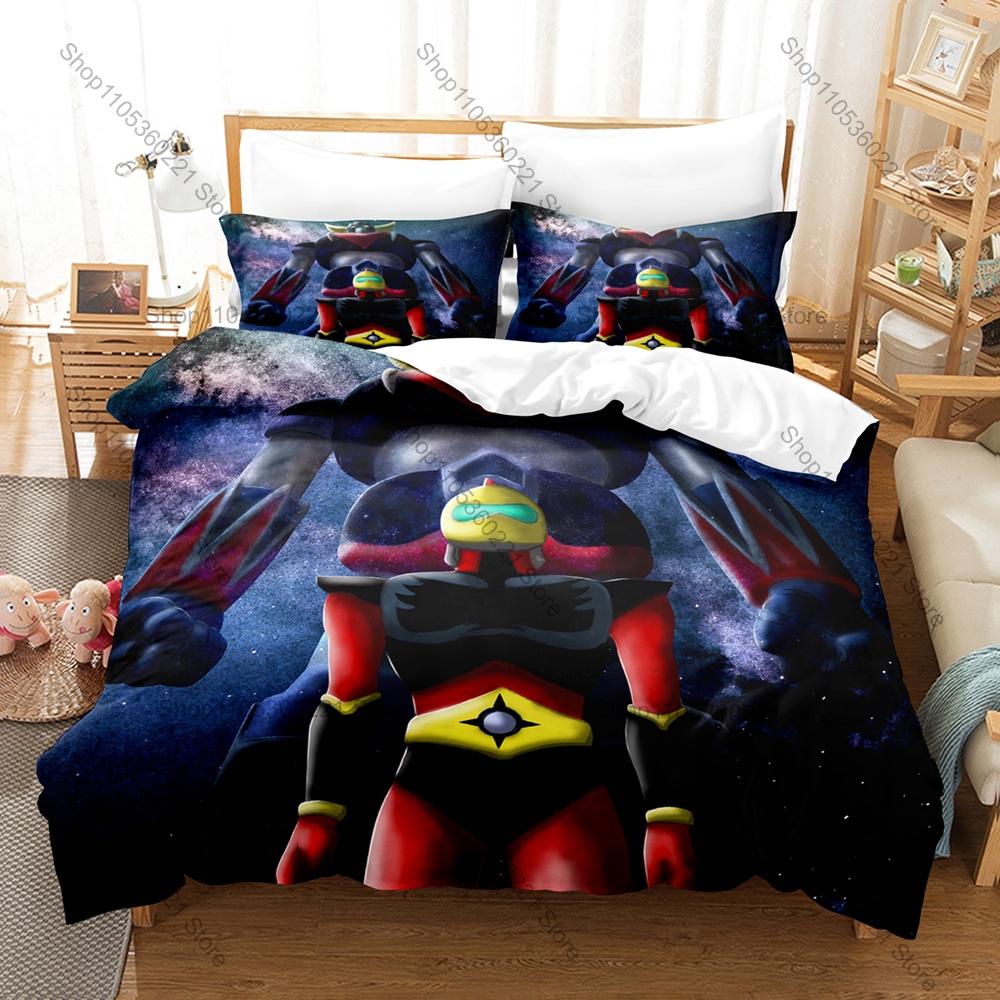 Goldorak Duvet Cover Set 3 Piece Bedding Set Robot Pattern Bed Set with Pillowcases for Home Decor