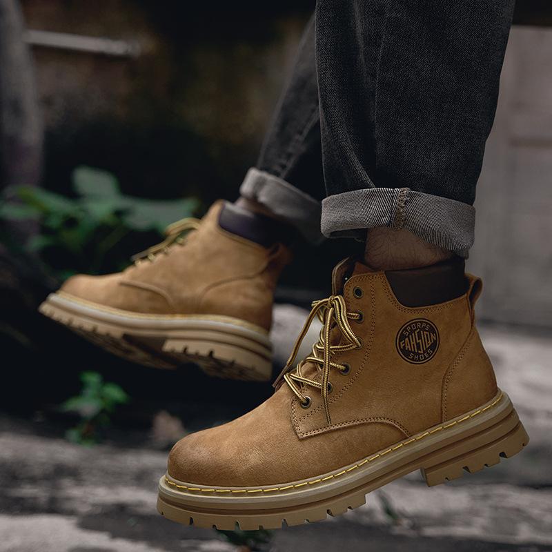 Martin Boots Men's Genuine Leather Big Yellow Boots In Autumn and Winter British Style High Top Middle Top Work Clothes Plus Velvet Cotton Shoes