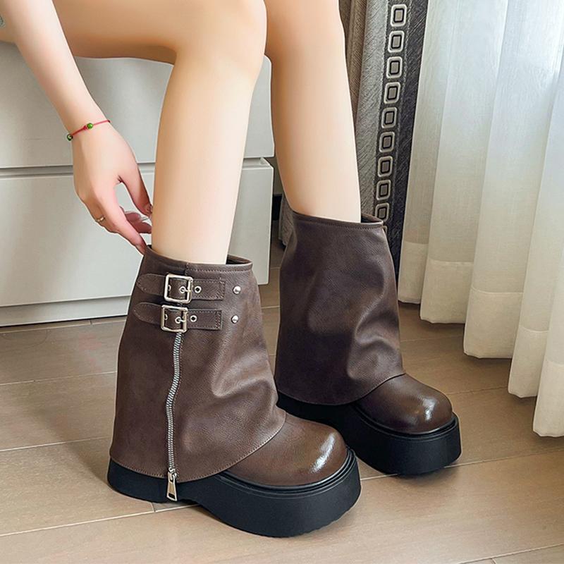 Leather High Heels Platform Ankle Boots Women Shoes New Fashion Goth Punk Shoes Brand Autumn Winter Trend Snow Botas Pumps