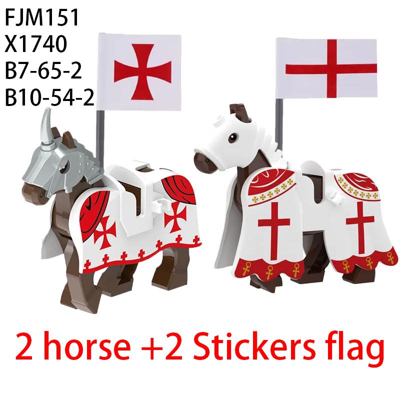 Mittelalterliche Militärburg Ritter Bausteine Reitpferd Wolf Bär Elefant Tier Weste Waffe Fahne Sattel Spielzeug Ziegelstein Geschenk A06