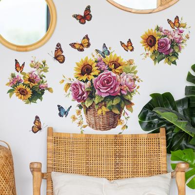 Painted Sunflower Basket Butterfly Bedroom Living Room Home Background Beautification Decoration Wall Stickers